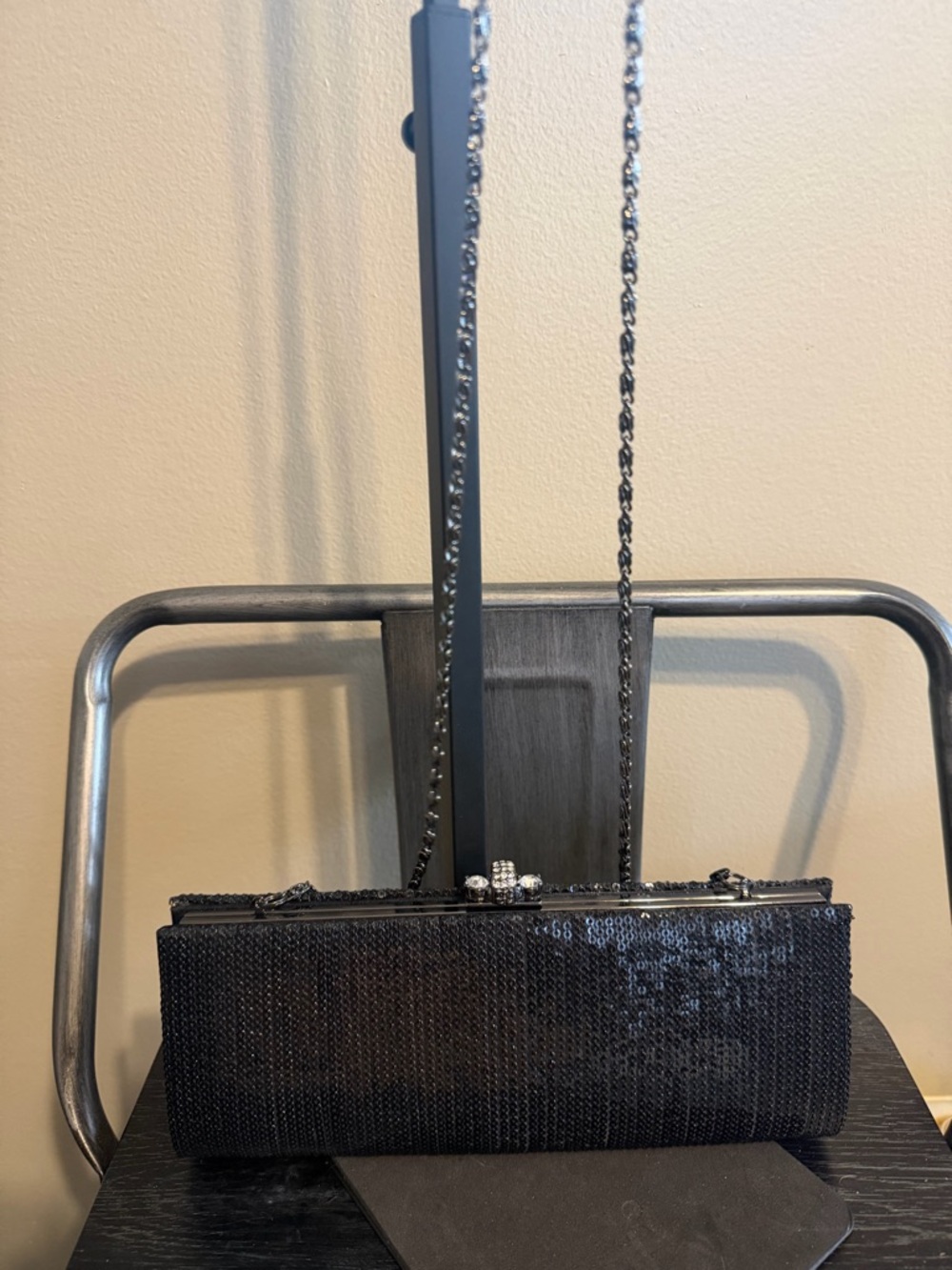 Kate Landry black sequin prom clutch ✨ rhinestone evening bag y2k glam